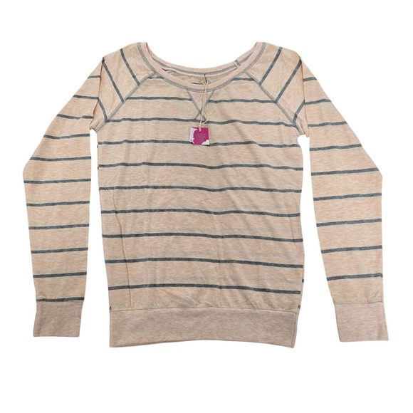 Poof! Tops - Poof! Womens Peach Grey Striped Long Sleeve Scoop Neck Top NWT Size L